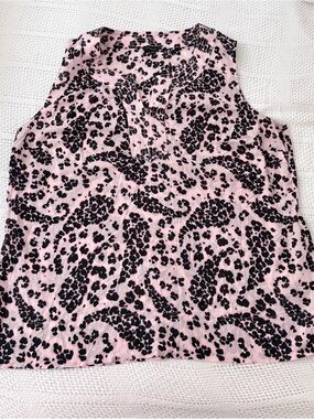 Talbots’s Sleeveless Pink & Black Print Popover Blouse